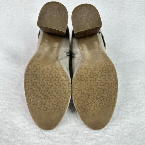 BP. Womens Gray Suede Leather Studded Strap Ankle Boots Block Heel Zip Size 7.5M - Picture 9 of 13